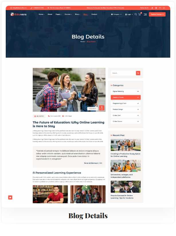 Eduvers – Modern Education, University & Online Course HTML5 Template